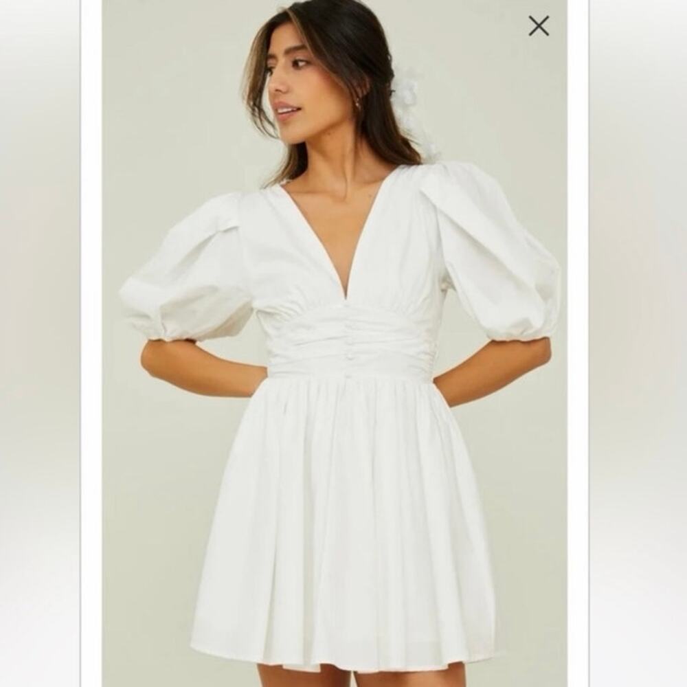 Altar'd State Miya White Puff Sleeve Mini Dress Cotton Size Extra Small NWT - Picture 1 of 9